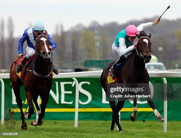 Richard Hughes and Day Flight lead the Michael Hills ridden Dubai Success home to land The Dubai Tennis Championships Stakes Race run at Newbury...