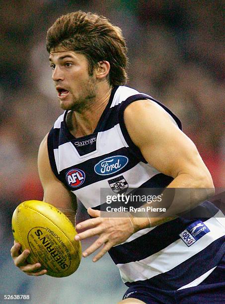 Jarad Rooke for the Cats in action during the round four AFL match between the Geelong Cats and the Essendon Bombers at the Telstra Dome on April 16...