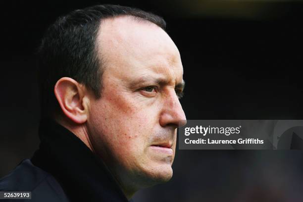 Rafael Benitez of Liverpool is seen during the minutes silence for those lost in the Hillsborough disaster before the FA Barclays Premiership match...