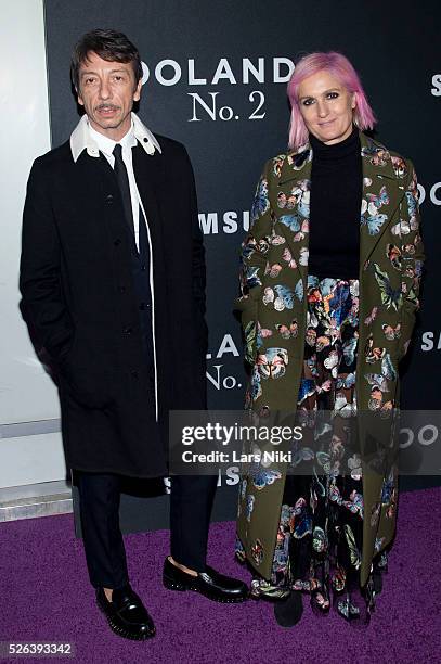 Maria Grazia Chiuri and Pierpaolo Piccioli attend the "Zoolander 2" world premiere at Alice Tully Hall in New York City. �� LAN