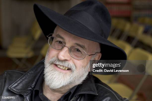 Author Terry Pratchett poses for a portrait at the annual "Sunday Times Oxford Literary Festival" held at the Oxford Union on April 16, 2005 in...