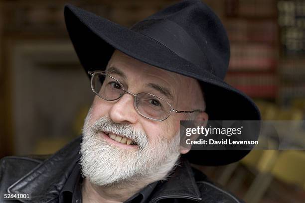 Author Terry Pratchett poses for a portrait at the annual "Sunday Times Oxford Literary Festival" held at the Oxford Union on April 16, 2005 in...