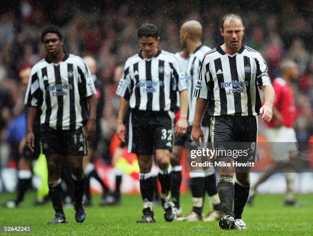 Captain, Alan Shearer, Jean-Alain Boumsong, Laurent Robert and Charles N'Zogbia of Newcastle United walk off the pitch after losing the FA Cup...
