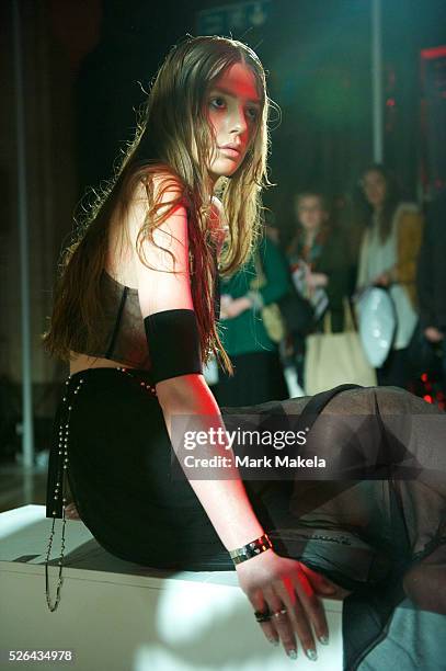 Models exhibit the Maria Francesca Pepe autumn 2011 collection during a presentation at Freemason's Hall in London on 22 February 2011.