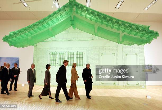 Crown Prince Willem-Alexander and Crown Princess Maxima visit Mori Museum April 18, 2005 in Tokyo, Japan.