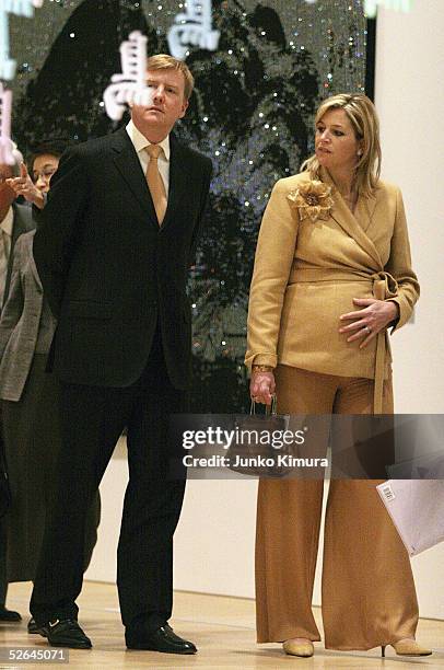 Crown Prince Willem-Alexander and Crown Princess Maxima visit Mori Museum April 18, 2005 in Tokyo, Japan.