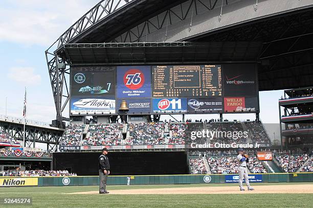 General view of the Seattle Mariners' scoreboard is seen during the game with the Texas Rangers on April 9 2005 at Safeco Field in Seattle,...