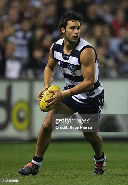 Jimmy Bartel of the Cats in action during the round four AFL match between the Geelong Cats and the Essendon Bombers at the Telstra Dome April 16...