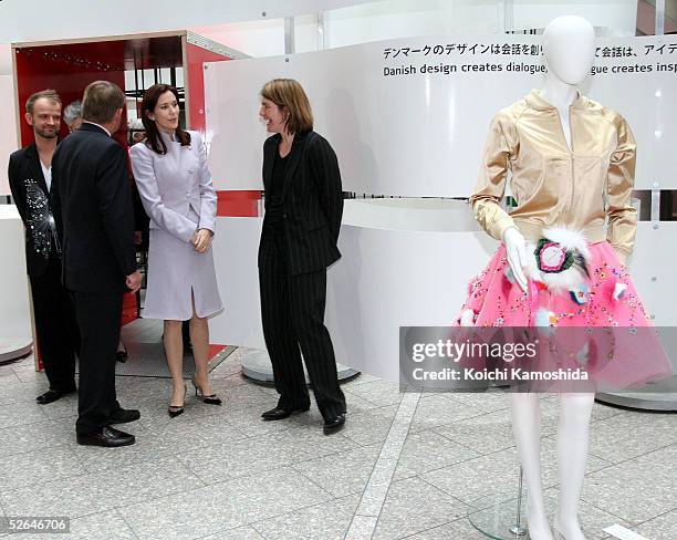 Danish Crown Princess Mary visits a design exhibition "USE IT! Danish Design In Everyday Life" April 18, 2005 in Tokyo, Japan.