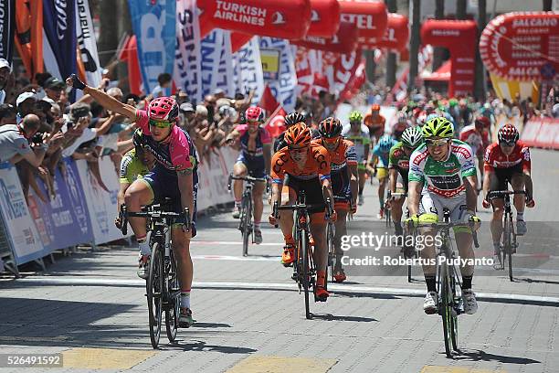 Sacha Modolo of Lampre-Merida reacts after winning Stage 7 of the 2016 Tour of Turkey, Fethiye to Marmaris on April 30, 2016 in Fethiye, Turkey.