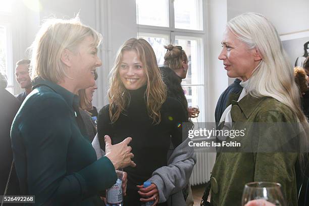 Model Edita Vilkeviciute and Christiane Arp, chief editor Vogue Germany at 'Der Berliner Fotografie Salon Edition 1' on April 29, 2016 in Berlin,...