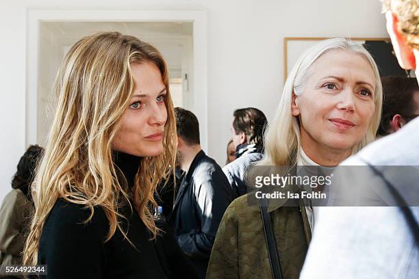 Model Edita Vilkeviciute and Christiane Arp, chief editor Vogue Germany at 'Der Berliner Fotografie Salon Edition 1' on April 29, 2016 in Berlin,...
