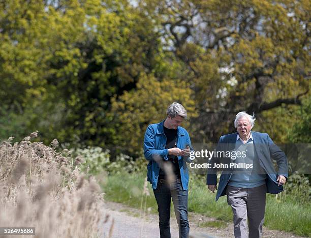 Sir David Attenborough and David Mooney attend the launch of the London Wildlife Trust's new Flagship nature reserve Woodberry Wetlands on April 30,...