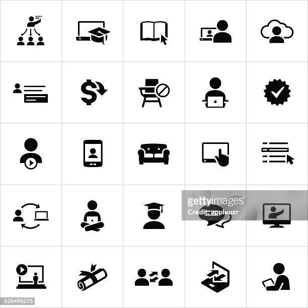 black online education and e-learning icons - inexpensive stock illustrations