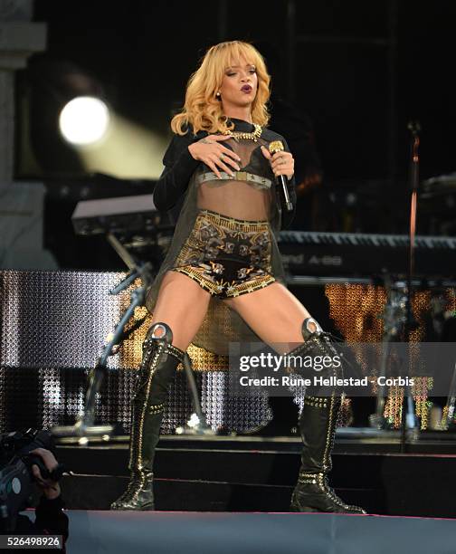 Rihanna performs at Twickenham Stadium.