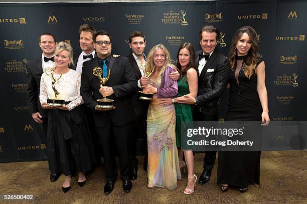 The producers from The Emmy Winning Digital Daytime Drama Series The Bay in the press room at The National Academy of Television Arts & Sciences held...
