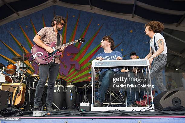 Zack Feinberg, Ed Williams, George Gekas and David Shaw of The Revivalists perform at Fair Grounds Race Course on April 29, 2016 in New Orleans,...