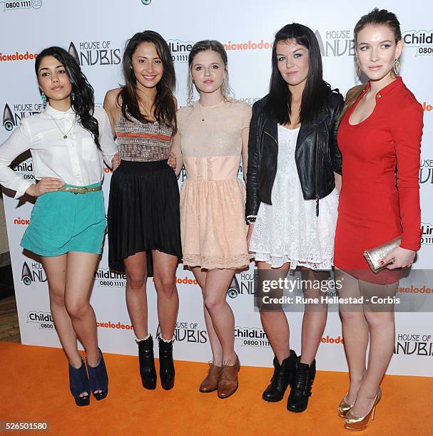 Tasie Dhanraj, Klariza Clayton, Ana Mulvoy Ten, Jane Ramsay and Nathalia Ramos attend the premiere of Nickelodeon House Of Anubis at Freemasons Hall.