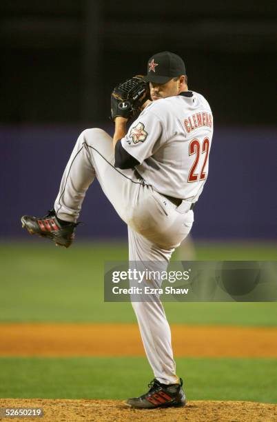 Pitcher Roger Clemens of the Houston Astros delivers a pitch against the New York Mets during the game at Shea Stadium on April 13, 2005 in Flushing,...