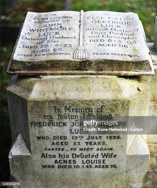 Gravestones in Highgate Cemetery in London .