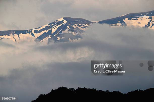 General view of the Caucasus Mountains during qualifying for the Formula One Grand Prix of Russia at Sochi Autodrom on April 30, 2016 in Sochi,...