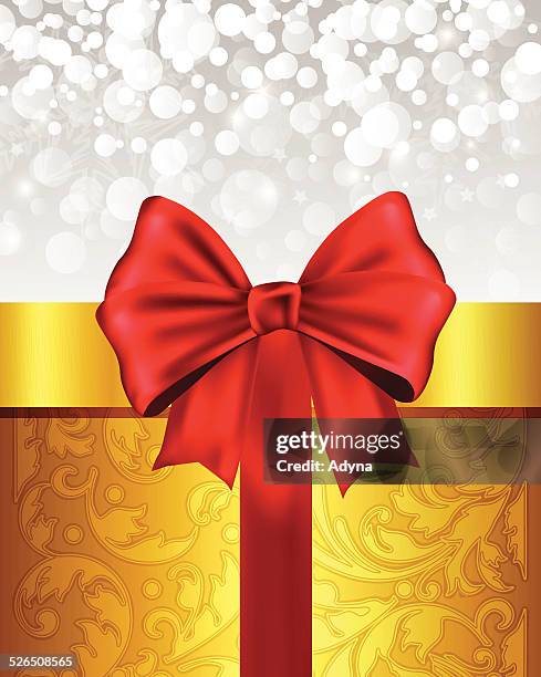 golden gift box - gift box orange bow stock illustrations