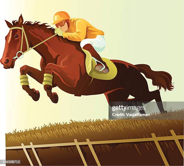 thoroughbred clearing a hurdle in horse race - mare 幅插畫檔、美工圖案、卡通及圖標