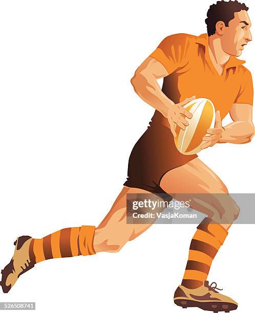 ilustrações, clipart, desenhos animados e ícones de jogador de rugby correndo com bola vai para experimentar - try rugby