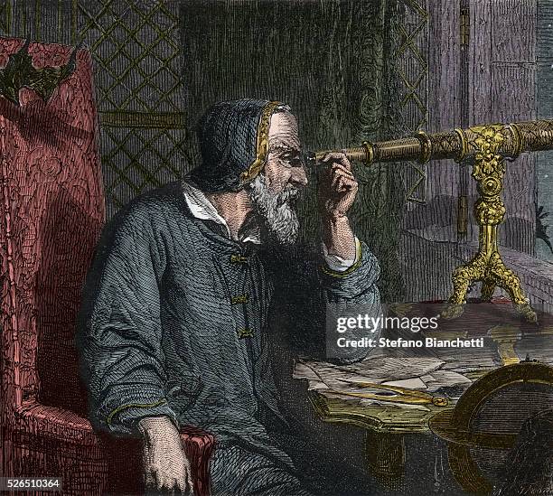 Galileo Galilei and his Telescope - engraving 1864