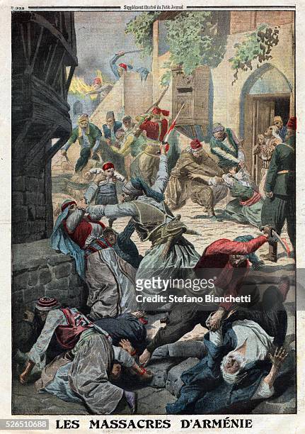 World War I, Armenian Genocide, Destruction of the Armenian population by Ottoman Turks, Illustration from French newspaper Le Petit Journal,...