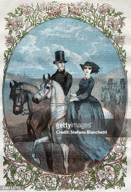 Portrait of Their Royal Highnesses Princess Victoria and Crown Prince Frederick William of Prussia . Engraving 1858