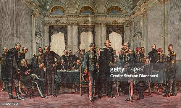 The Congress of Berlin, July 13, 1878 - from left: Baron Haymerle; Count Caroly; Count Launay; Prince Gortschakoff; Waddington; Lord Beaconsfield;...