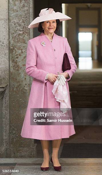Queen Silvia of Swedens arrive at the Royal Palace to attend Te Deum Thanksgiving Service to celebrate the 70th birthday of King Carl Gustaf of...