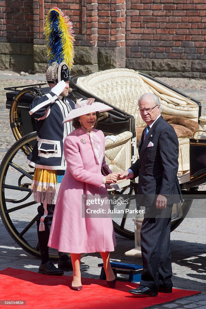 Lunch Arrivals - King Carl Gustaf of Sweden Celebrates His 70th Birthday