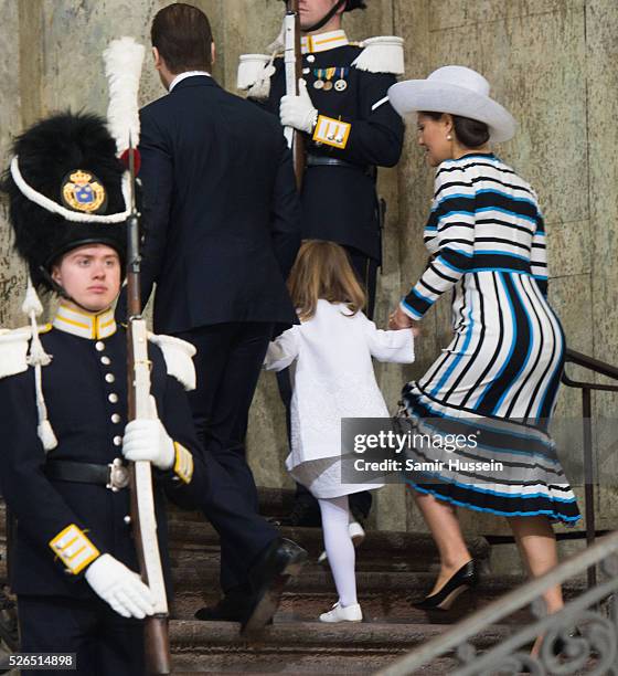 Crown Princess Victoria of Sweden, Princess Estelle of Sweden and Prince Daniel of Sweden arrive at the Royal Palace to attend Te Deum Thanksgiving...