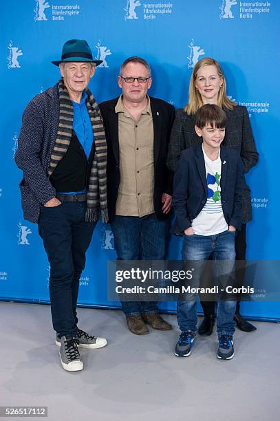 Ian McKellen, Milo Parker, Bill Condon and Laura Linney during the 65 Berlin Film Festival photocall of the film Mr.Holmes