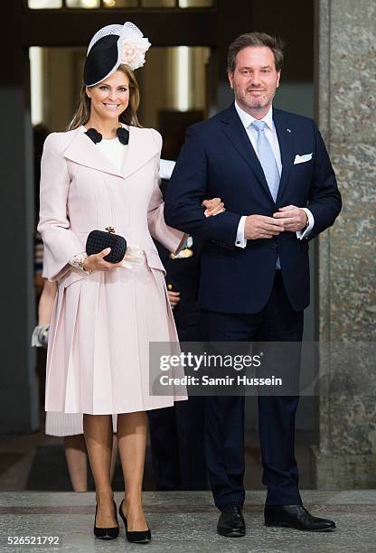 Princess Madeleine of Sweden and Christopher O'Neill arrive at the Royal Palace to attend Te Deum Thanksgiving Service to celebrate the 70th birthday...