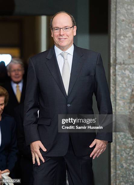 Prince Albert II of Monaco arrives at the Royal Palace to attend Te Deum Thanksgiving Service to celebrate the 70th birthday of King Carl Gustaf of...