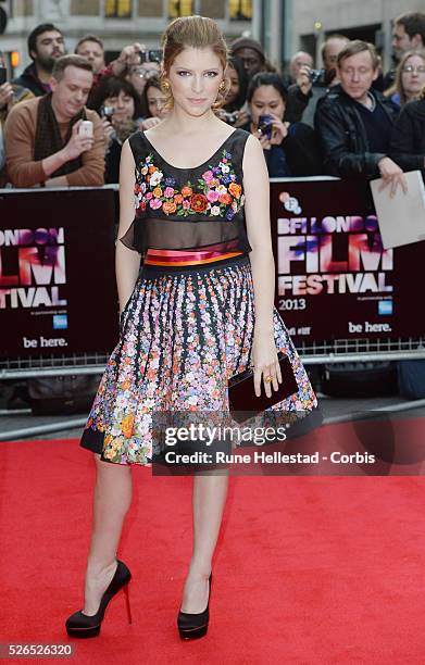 Anna Kendrick attends the London Film Festival premiere of "Drinking Buddies" at Odeon West End.