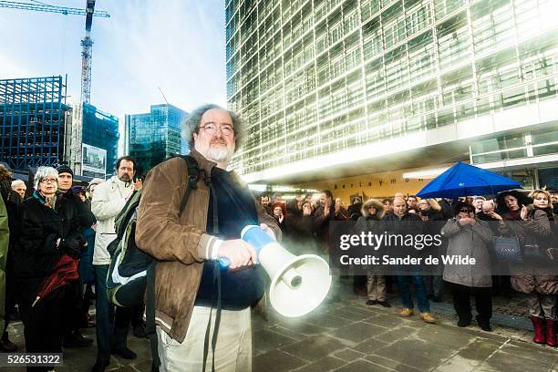 February 2013 U4U unionist president G. Vlandas speeches. Staff in the EU Council joined a strike in front of the commission's main building...