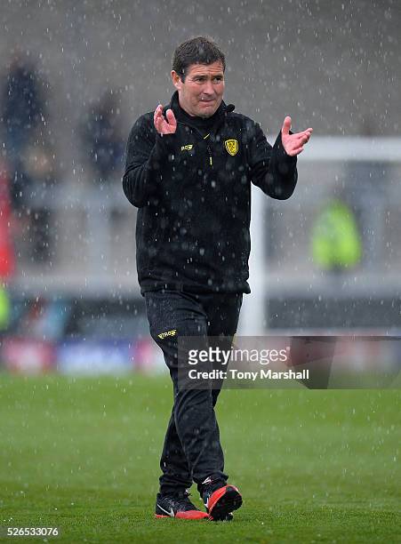 Nigel Clough, Manager of Burton Albion applauds the fans at the end of the Sky Bet League One match between Burton Albion and Gillingham at Pirelli...