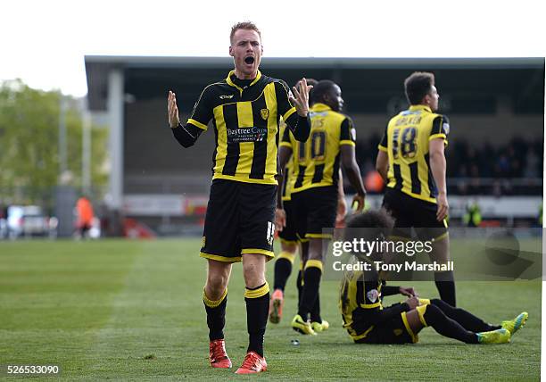 Tom Naylor of Burton Albion celebrates scoring the winning goal during the Sky Bet League One match between Burton Albion and Gillingham at Pirelli...