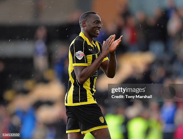 Lucas Akins of Burton Albion applauds the fans at the end of the Sky Bet League One match between Burton Albion and Gillingham at Pirelli Stadium on...