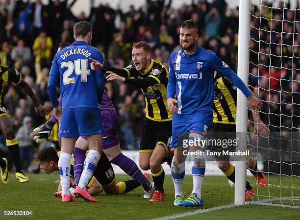 Tom Naylor of Burton Albion celebrates scoring the winning goal during the Sky Bet League One match between Burton Albion and Gillingham at Pirelli...
