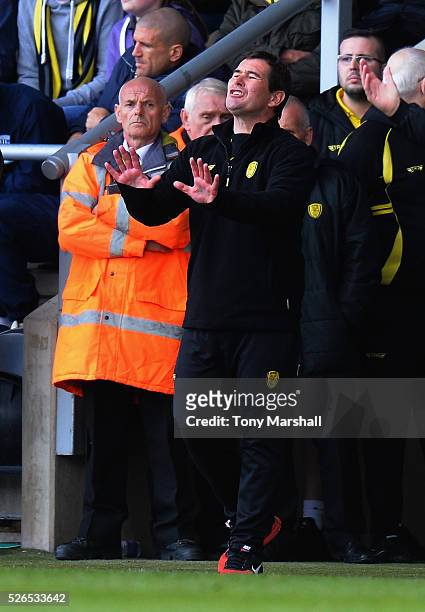 Nigel Clough, Manager of Burton Albion encourages his team during the Sky Bet League One match between Burton Albion and Gillingham at Pirelli...
