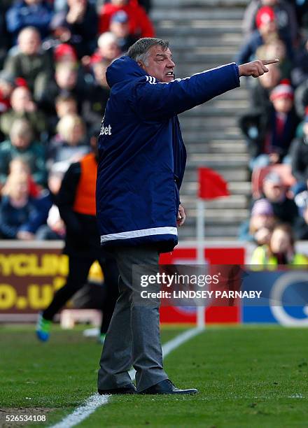 Sunderland's English manager Sam Allardyce gestures during the English Premier League football match between Stoke City and Sunderland at the...