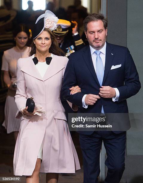 Princess Madeleine of Sweden and Christopher O'Neill arrive at the Royal Palace to attend Te Deum Thanksgiving Service to celebrate the 70th birthday...