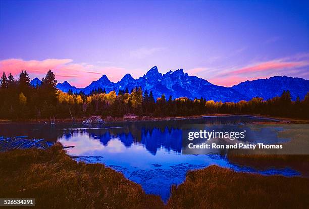 grand teton national park pond reflections at dusk, wy - grand teton national park sunset stock pictures, royalty-free photos & images