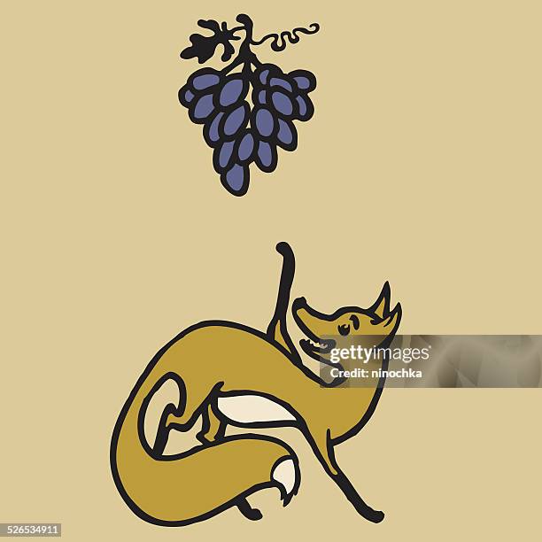 fox and grapes - black fox stock illustrations