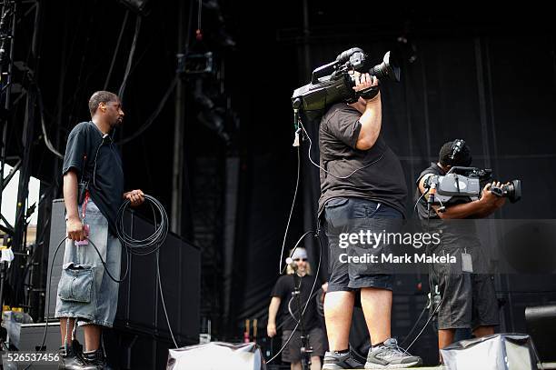 Media crew films Walk the Moon perform at the Budweiser Made in America Music Festival in Philadelphia, PA on August 31, 2013.